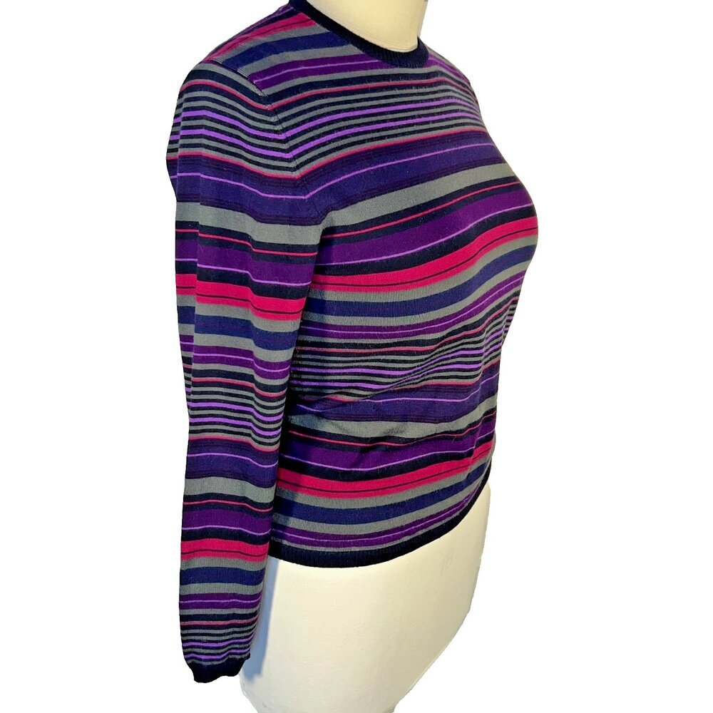 ETRO Sweater Womens Fits Like L Dark Striped Wool Crew Neck Made in Italy - Picture 3 of 16